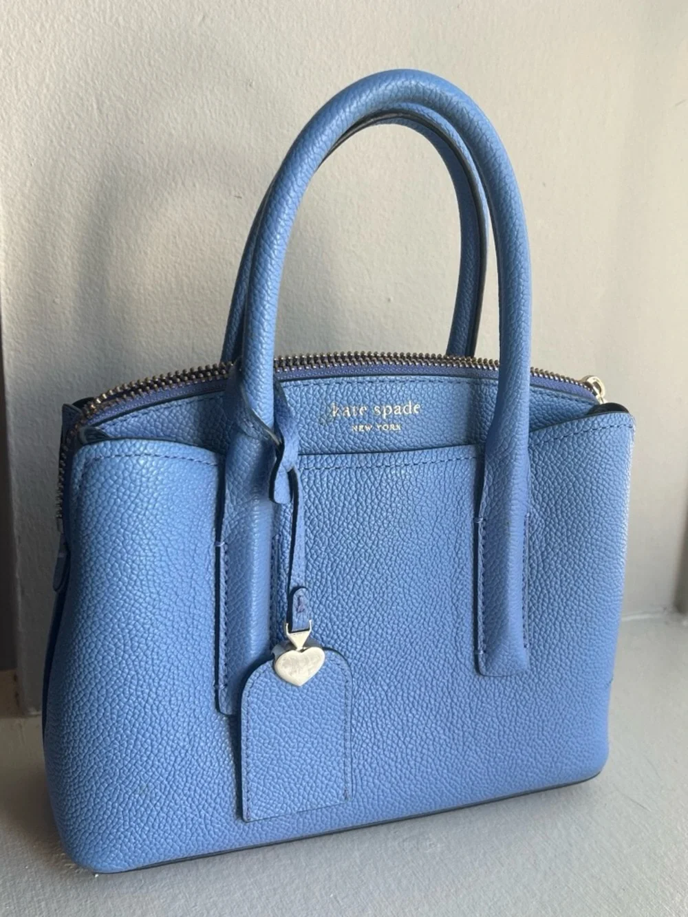 kate spade periwinkle blue pebbled leather satchel